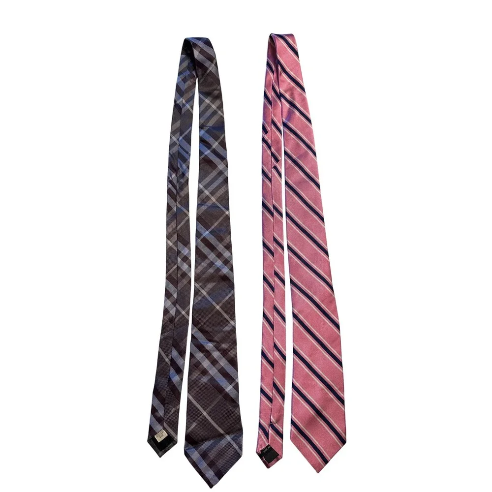 Burberry London Plaid & Bruno Piattelli Striped Silk Ties Mens Made in Italy 2pc